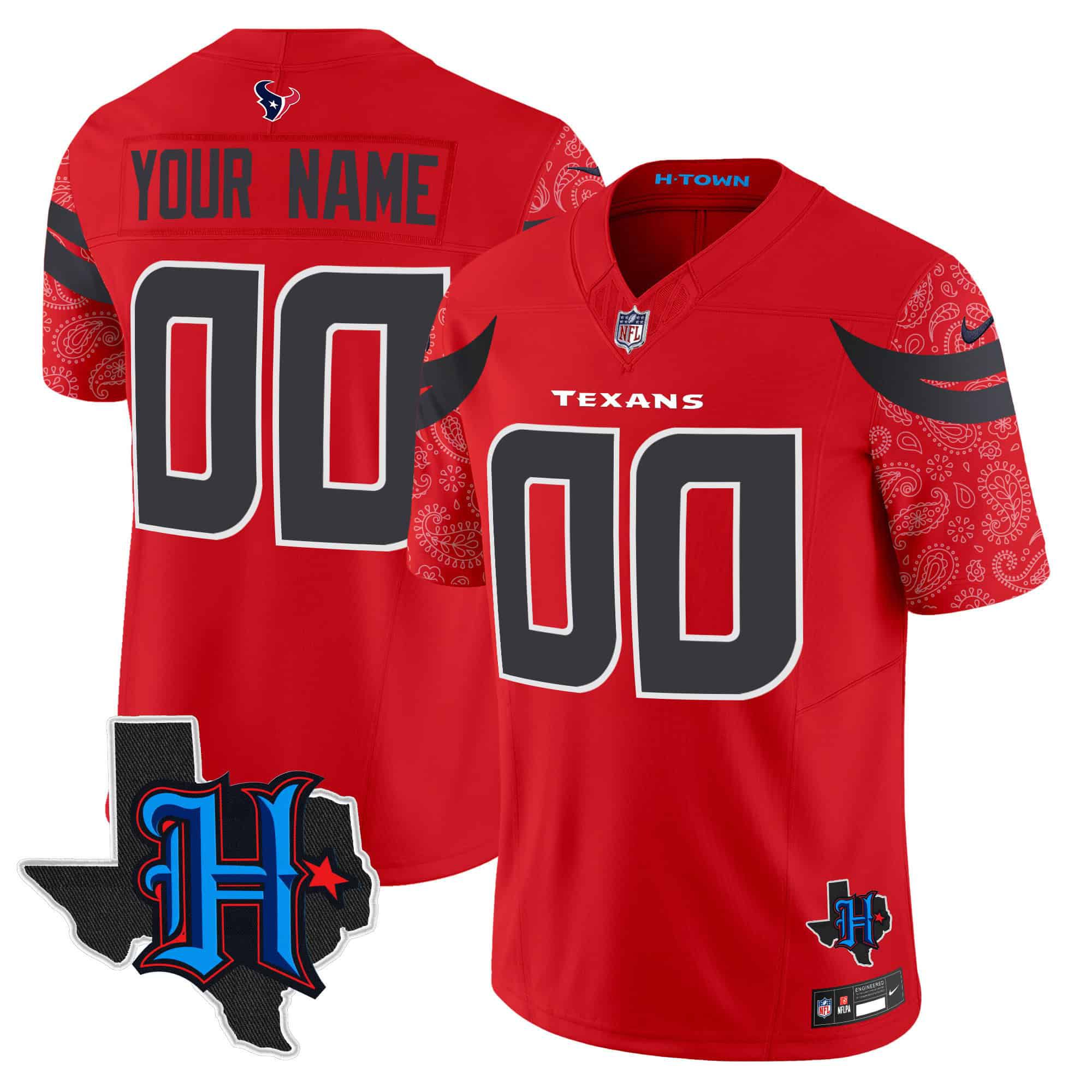Men Houston Texans Red 2024 Nike Patch Vapor Limited Custom NFL Jersey style 1->customized nfl jersey->Custom Jersey